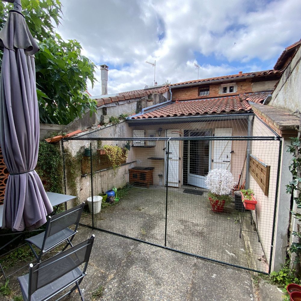 Zone d'une terrasse protégée par structure filet protection pour chat