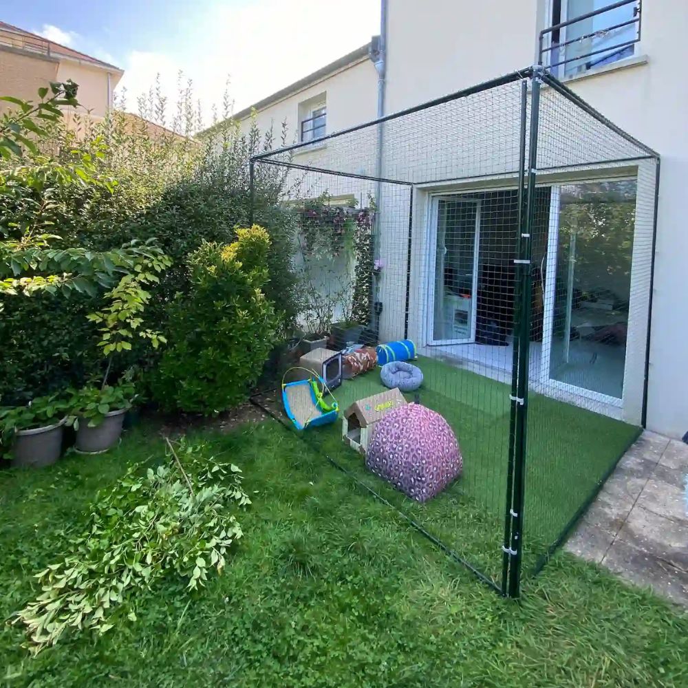 Catio extérieur pour chat dans un jardin